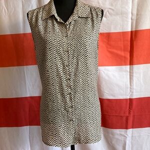Kenar Chevron Pattern Sleeveless B & W Blouse - XL
